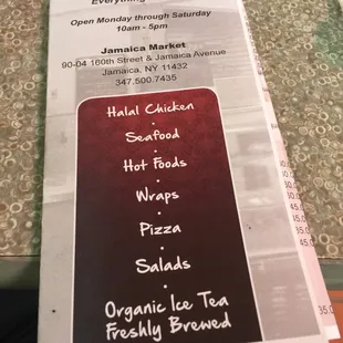 Front of menu
