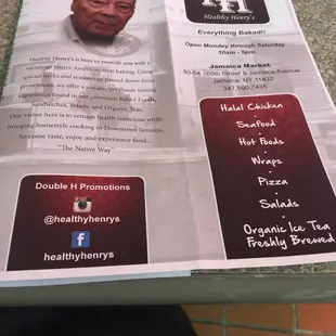 Back of menu.