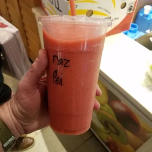 Raspberry peach smoothie.