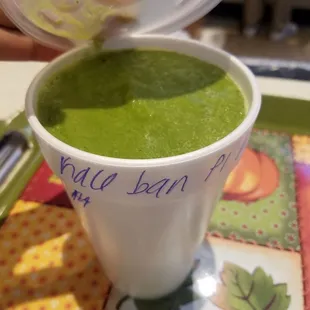 Smallest smoothie offered - Kale, Banana, Pineapple, Carrot !! Very tasty and perfectly blended!
