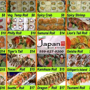 a variety of sushi dishes