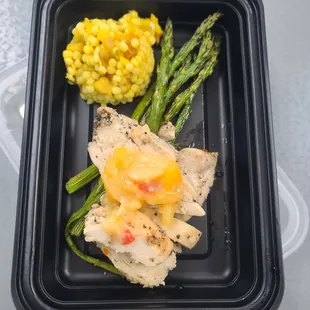 chicken, asparagus, and corn