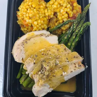 chicken, asparagus, and corn