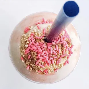 a smoothie with pink sprinkles