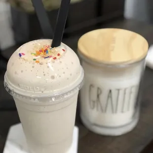 a milkshake with sprinkles