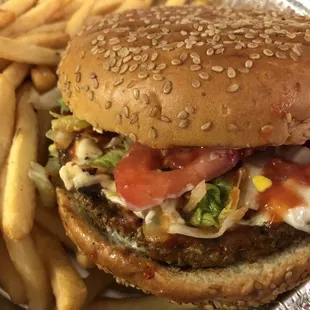 Cheeseburger with fries -- very good. Did NOT know ketchup was standard ON the burger. Will ask to hold the ketchup next time.