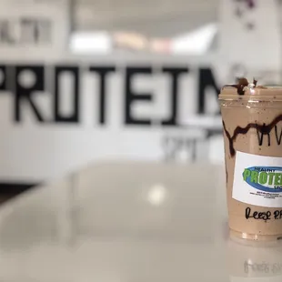 Reese&apos;s PB protein shake. It has lots of peanuts in it :)