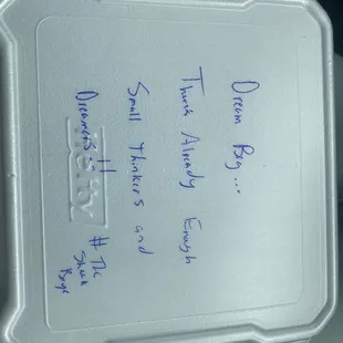 Inspirational quotes on the to go boxes (: