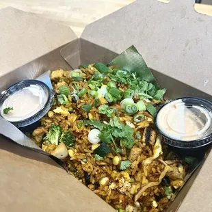 a take out box of food
