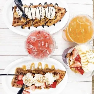Waffles, bowl and teas