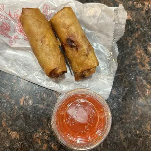 Two Crispy Fried Egg Rolls with Sweet &amp; Sour Sauce