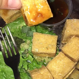 Fried Tofu Squares with Tamarind Sauce
