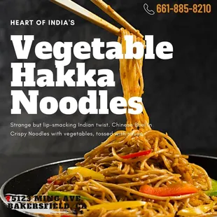 Order delicious and spicy Vegetable Hakka Noodles  from the best Indian Restaurant near you in Bakersfield, California.