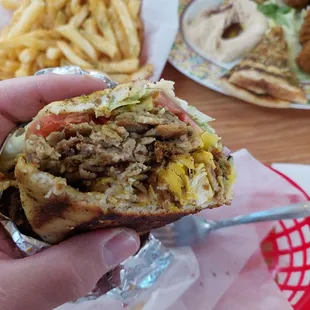 Good looking &amp; tasting combo meat gyro (part of the Ultimate Platter