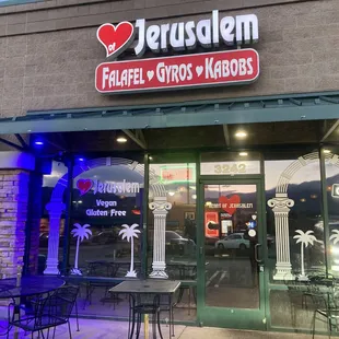 Outside, some seating available