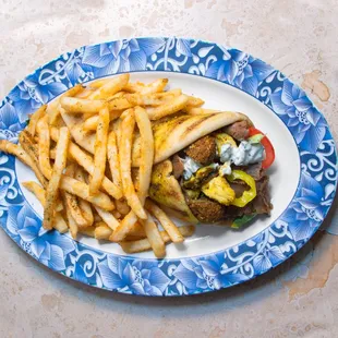 a hamburger and fries