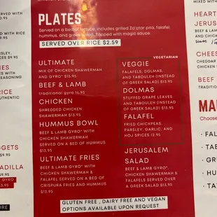 Menu showing what is supposed to be included with "plates" until the restaurant makes an arbitrary decision to not include.