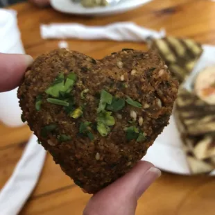 The falafel is shaped like a heart