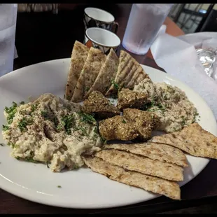 Baba ganoush with falafel and pita