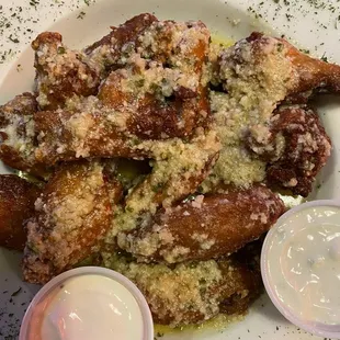 Wings with their special Gilroy Garlic sauce