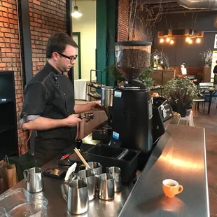 Peter crafting cappuccinos