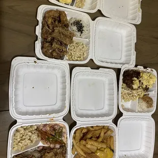 Garlic chicken plate, loco moco, garlic chicken w/ spicy ahi