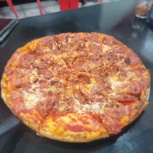 Pepperoni and bacon pizza