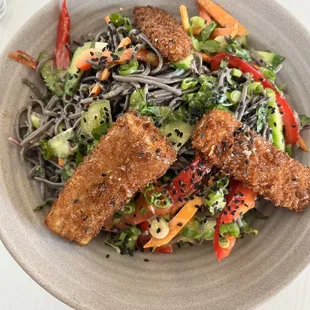 Soba noodle salad (added crispy eggplant)