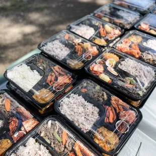 a table full of prepared meals