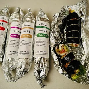 The inside of an avocado kimbap. (One of my favorites!)