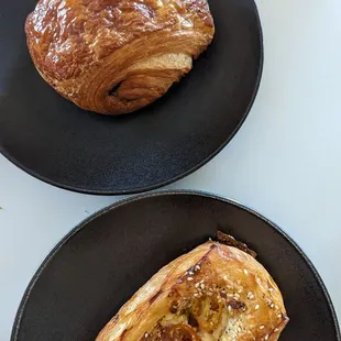 Top: chocolate croissant  Bottom: cherry tomato Danish (seasonal)