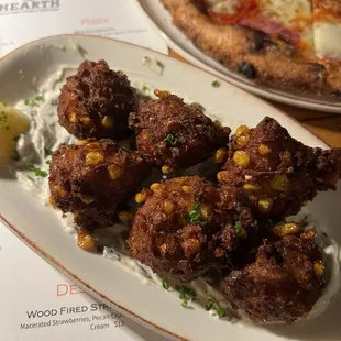 Crab &amp; Corn Fritters Charred Scallion Dip