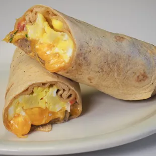 The Breakfast Burrito is a house favorite, with melty cheddar and homemade pico de gallo