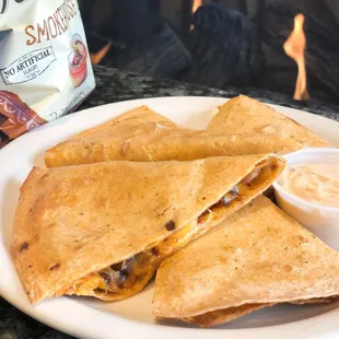 Baby Back Rib Quesadilla with house-smoked ribs