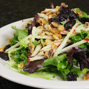 The Apple Walnut Salad with dried cherries and fresh spring greens