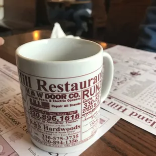 a coffee cup on a table