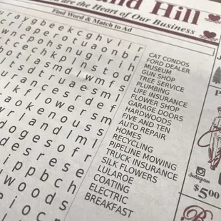 the menu for the restaurant