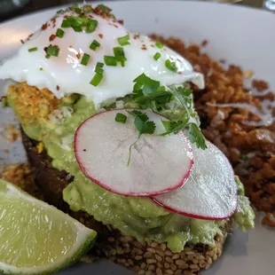 Avocado toast with egg and chorizo