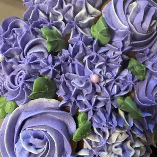 Purple bouquet of vanilla cupcakes