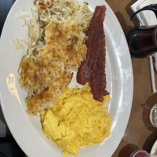 Turkey Bacon. Eggs and Hash Browns