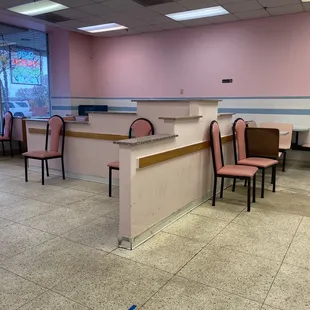 empty tables and chairs