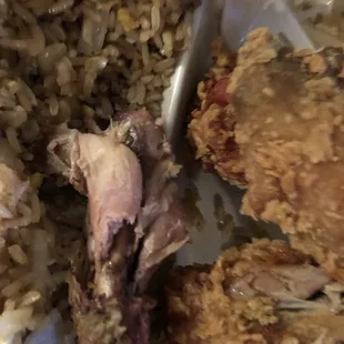 Chicken isn't completely cooked! Has awful smell! As if cooked in bad grease! Will not give a refund!