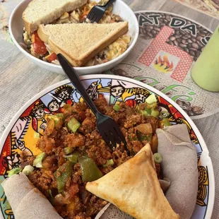 Ethiopian style breakfast &amp;veggie sambosa on side
