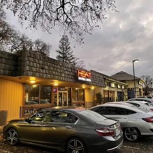 Front of the restaurant and parking lot