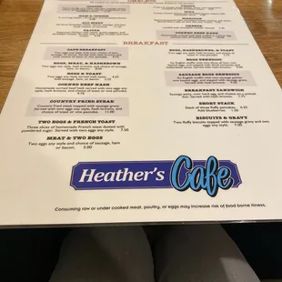 Breakfast menu