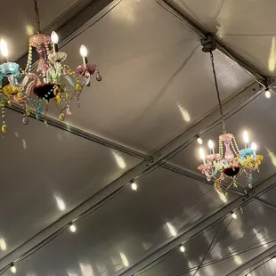 Heated tent chandeliers