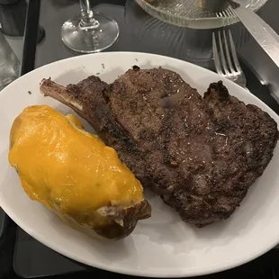 Bone in rib-eye with stuffed potato