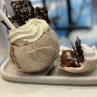 Hot cocoa and Coconut Ice Cream