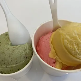 Pistachio Ice cream and 2 sorbets
