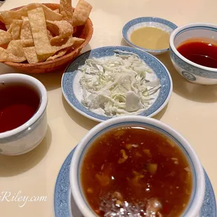 Hot and sour soup and fried wonton included. Hot tea only $1 per person